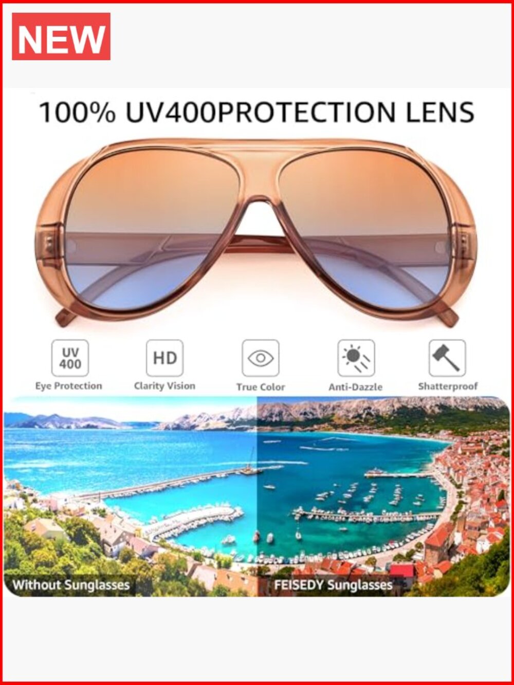 Oversized Aviator Sunglasses Retro 70s Style Big Square Shield UV400 - Picture 5 of 7